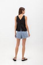 MILLIE BACK SLIT BUTTONDOWN LINEN TOP