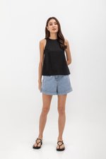 MILLIE BACK SLIT BUTTONDOWN LINEN TOP
