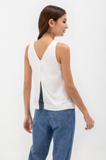 MILLIE BACK SLIT BUTTONDOWN LINEN TOP