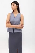 MILLIE BACK SLIT BUTTONDOWN LINEN TOP
