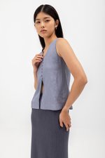 MILLIE BACK SLIT BUTTONDOWN LINEN TOP