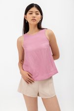 MILLIE BACK SLIT BUTTONDOWN LINEN TOP