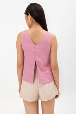 MILLIE BACK SLIT BUTTONDOWN LINEN TOP