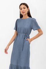 LILOU TEXTURED DRESS W SASH