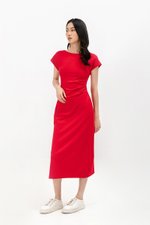MILAN SIDE PLEATED BOATNECK DRESS MILAN SIDE PLEATED BOATNECK DRESS