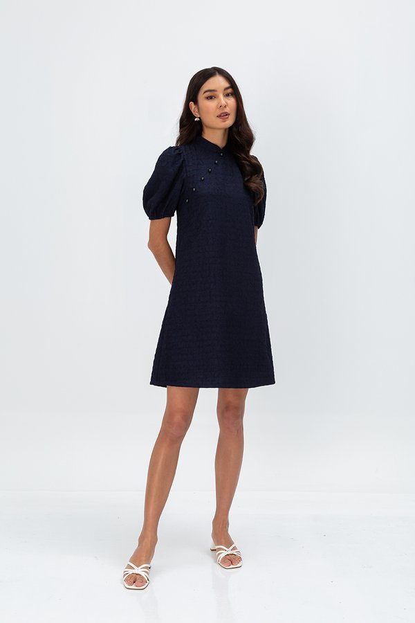 ABEL PUFF SLEEVE JACQUARD CHEONGSAM