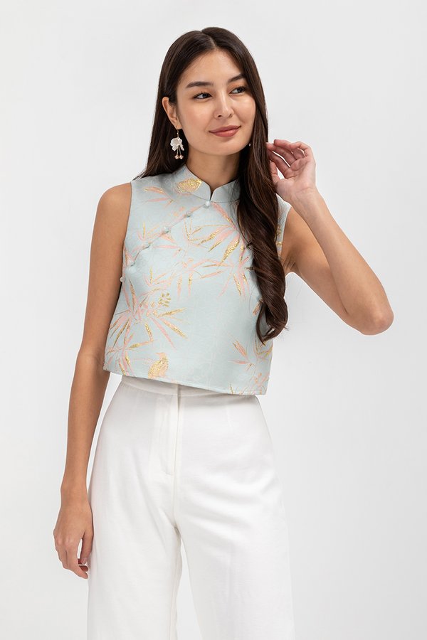 LAUREL SPARROW JACQUARD CHEONGSAM TOP