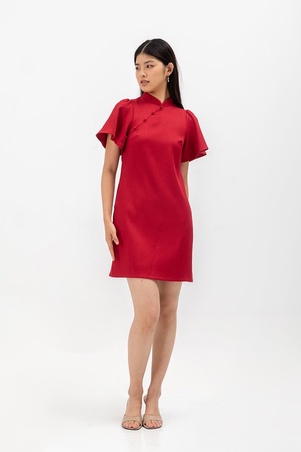 GRETA FLUTTER SLEEVE MINI CHEONGSAM