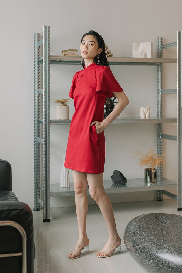 GRETA FLUTTER SLEEVE MINI CHEONGSAM
