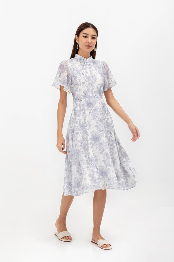 THALIA FLORAL FLUTTER SLEEVE CHEONGSAM