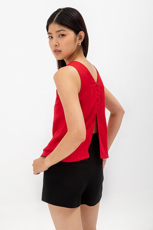 MILLIE BACK SLIT BUTTONDOWN LINEN TOP