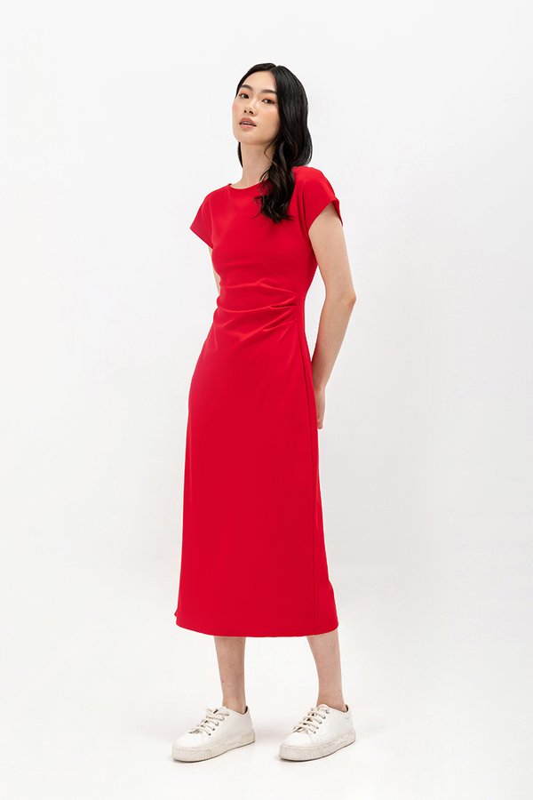 MILAN SIDE PLEATED BOATNECK DRESS