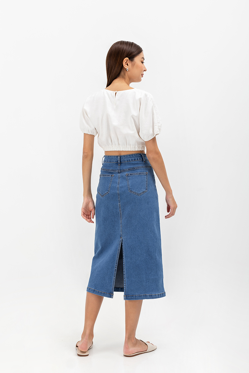 thumbnail image 2 of R13 Side-slit Denim Midi Skirt 2 of 13