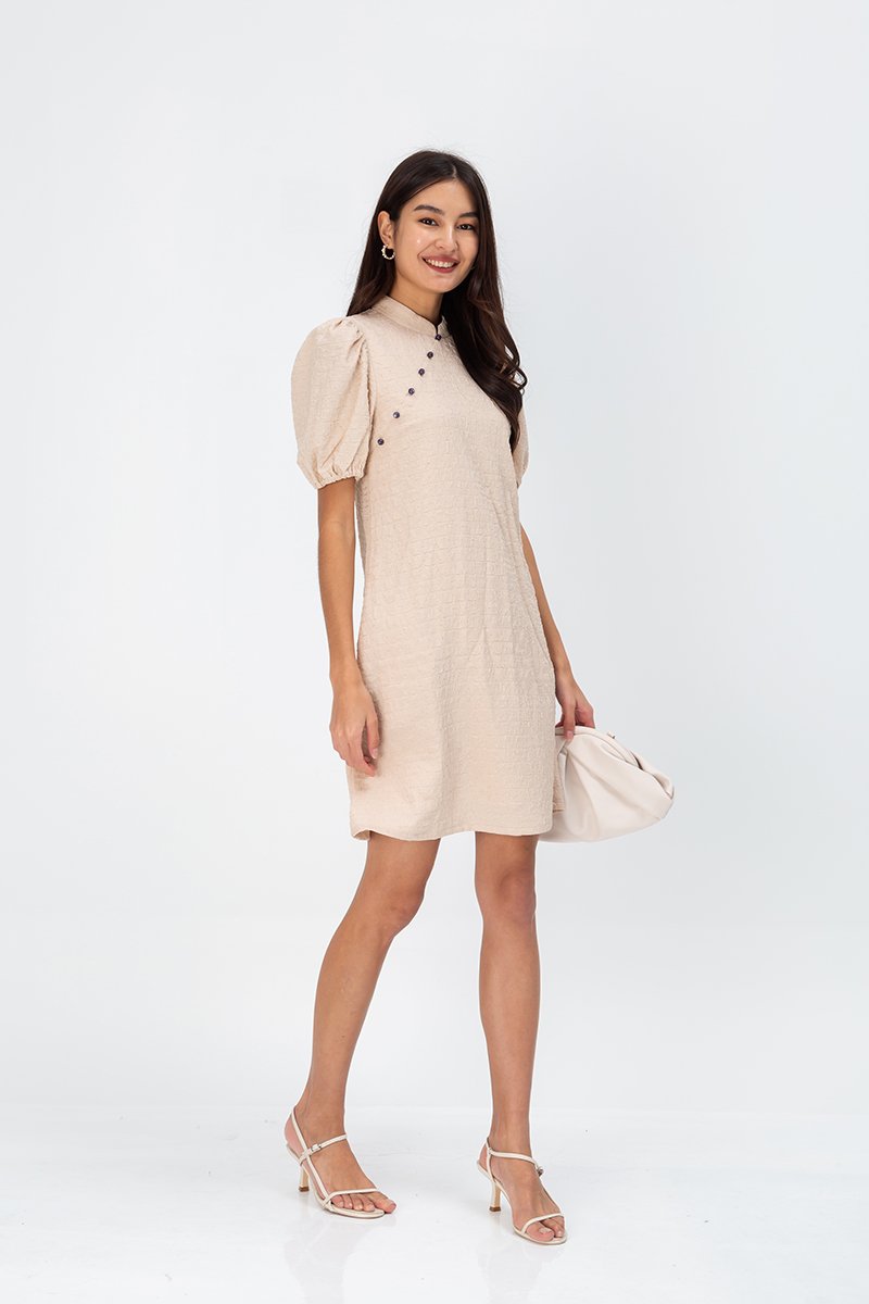 ABEL PUFF SLEEVE JACQUARD CHEONGSAM