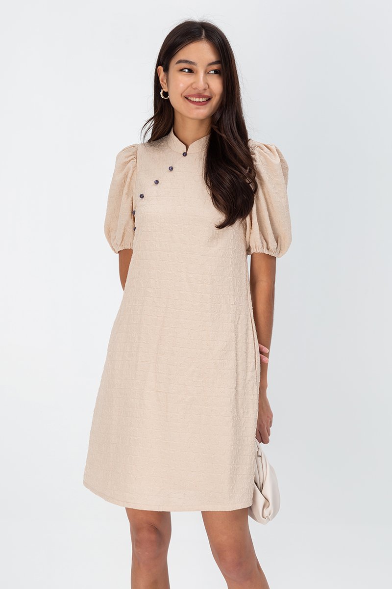 ABEL PUFF SLEEVE JACQUARD CHEONGSAM