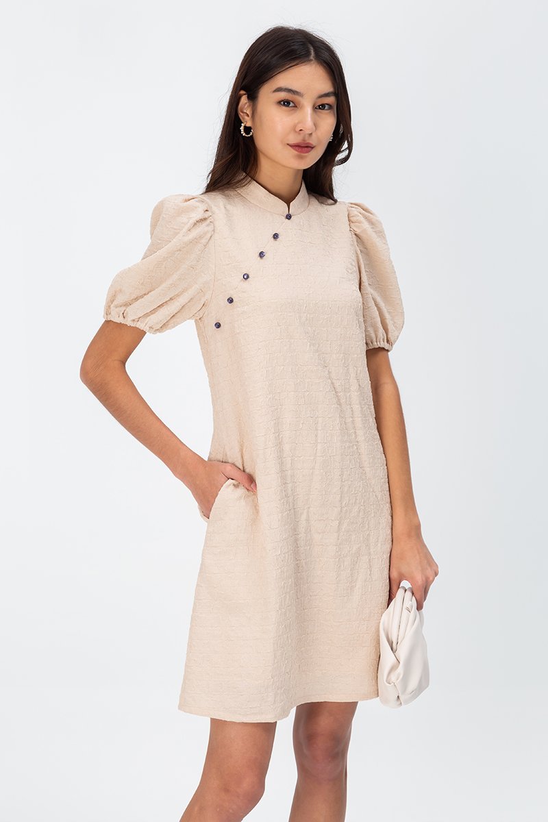 ABEL PUFF SLEEVE JACQUARD CHEONGSAM