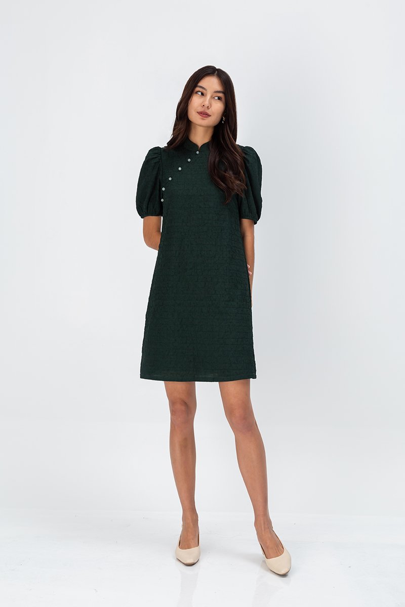 ABEL PUFF SLEEVE JACQUARD CHEONGSAM
