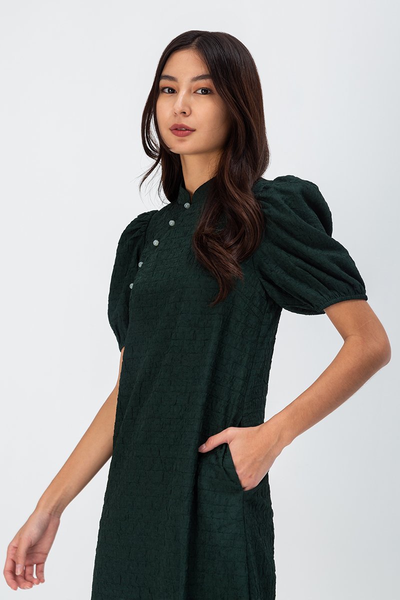 ABEL PUFF SLEEVE JACQUARD CHEONGSAM