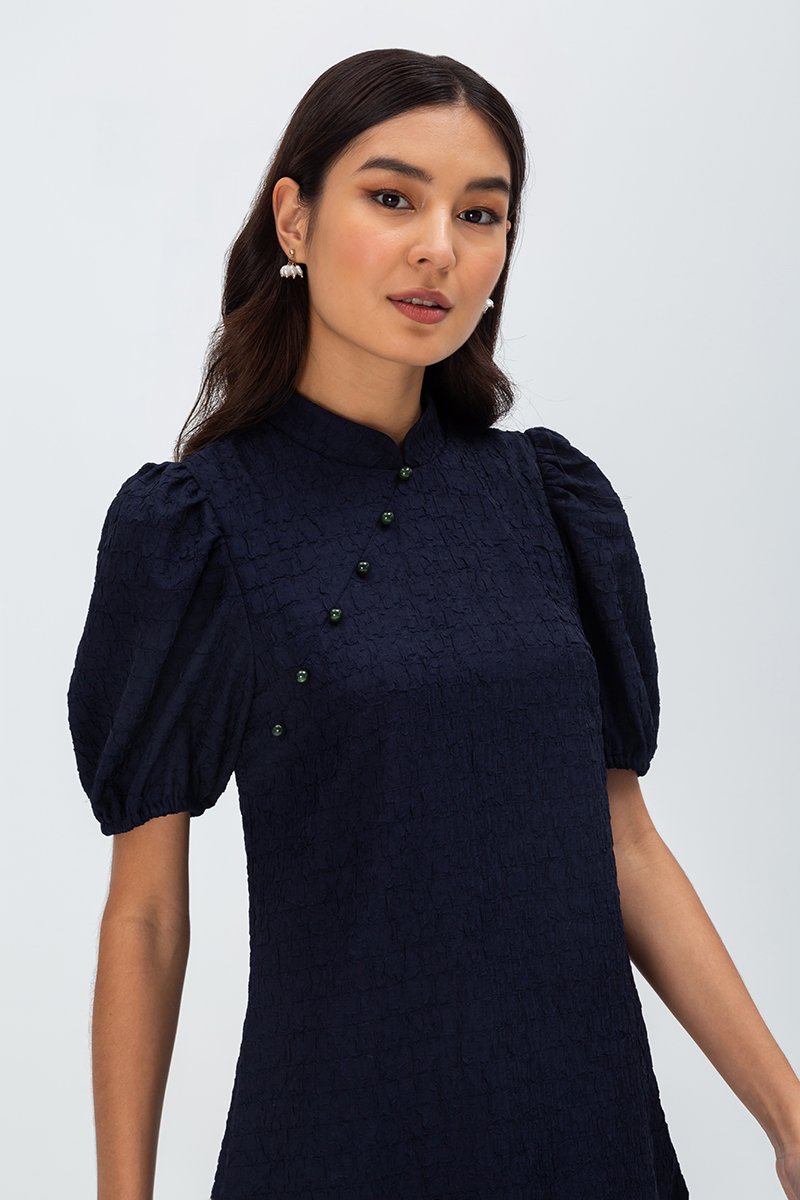ABEL PUFF SLEEVE JACQUARD CHEONGSAM