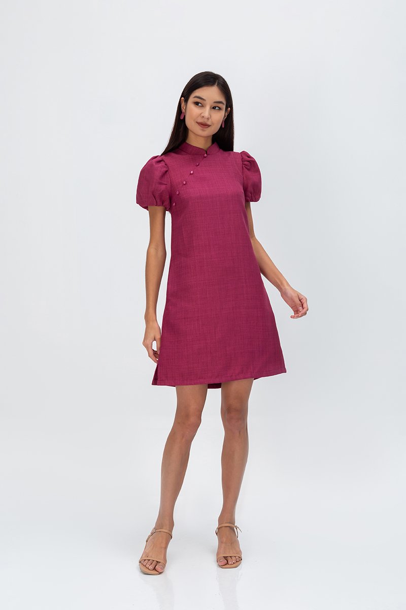 SHEILA PUFF SLEEVE CHEONGSAM DRESS