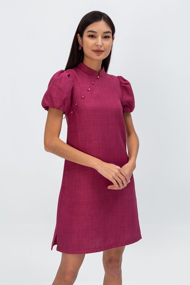 SHEILA PUFF SLEEVE CHEONGSAM DRESS