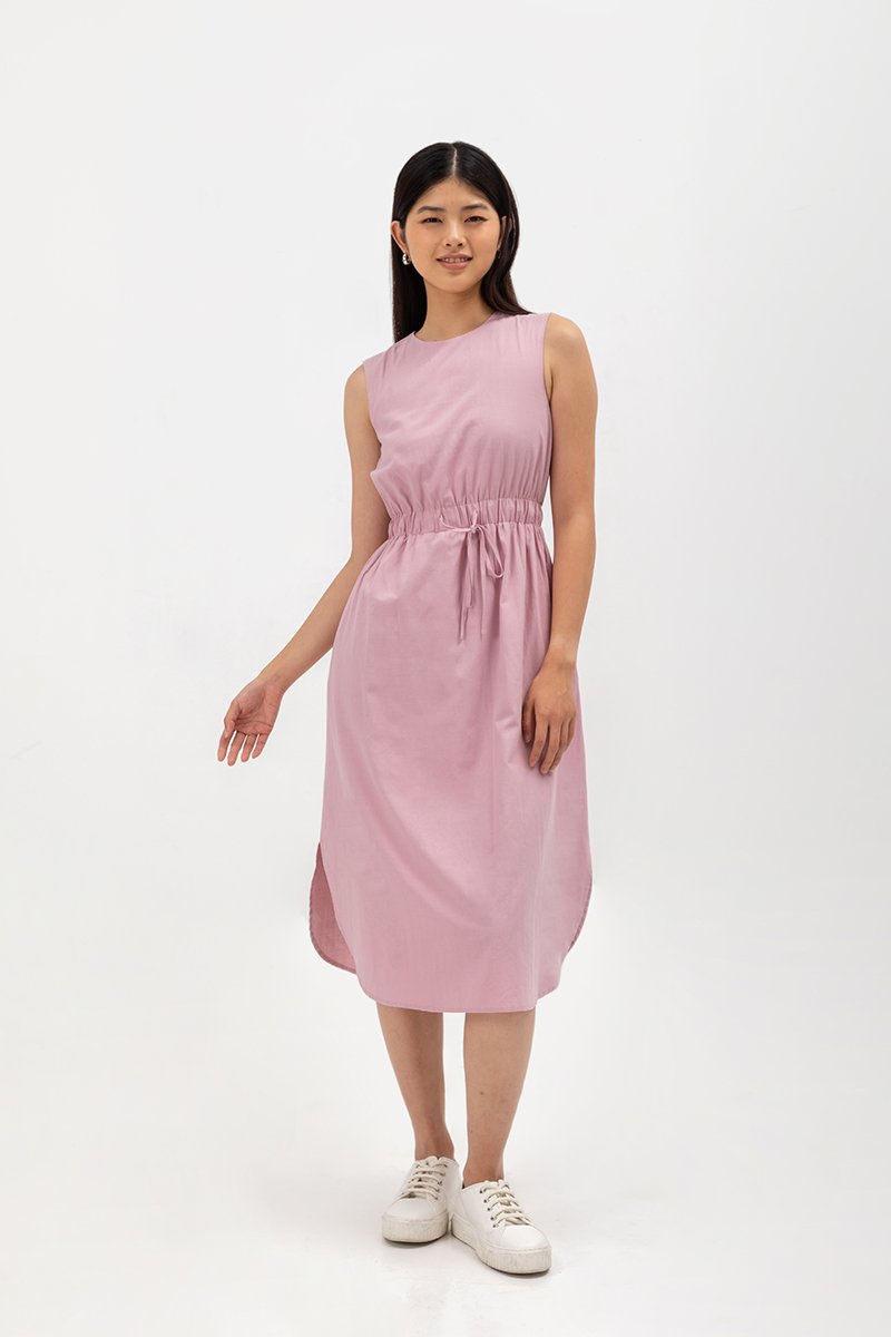 ANGELIKA DRAWSTRING WAIST MIDI DRESS