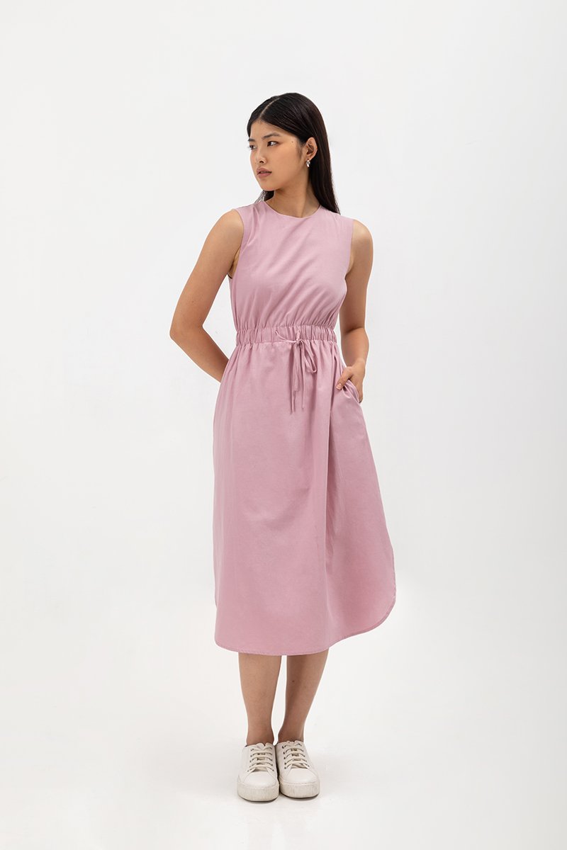 ANGELIKA DRAWSTRING WAIST MIDI DRESS
