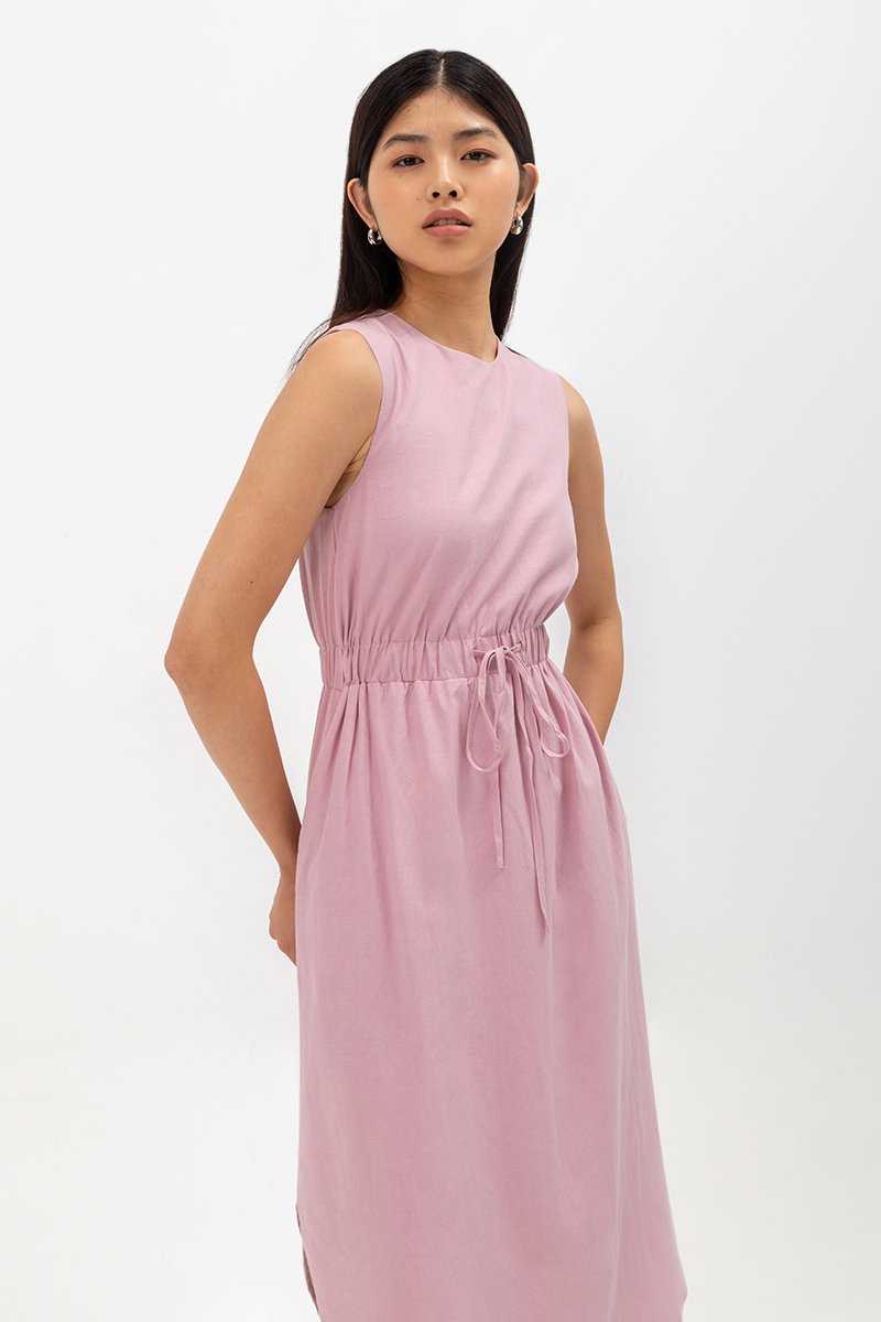 ANGELIKA DRAWSTRING WAIST MIDI DRESS