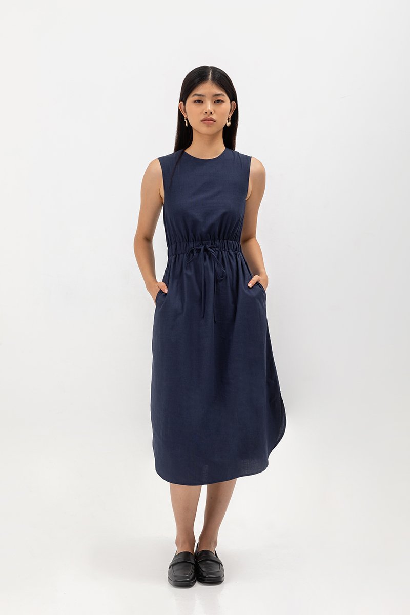ANGELIKA DRAWSTRING WAIST MIDI DRESS