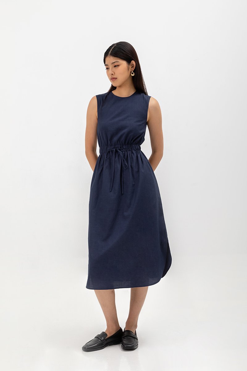 ANGELIKA DRAWSTRING WAIST MIDI DRESS