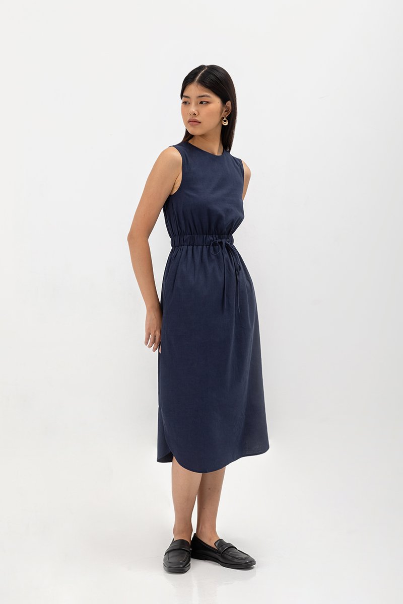 ANGELIKA DRAWSTRING WAIST MIDI DRESS