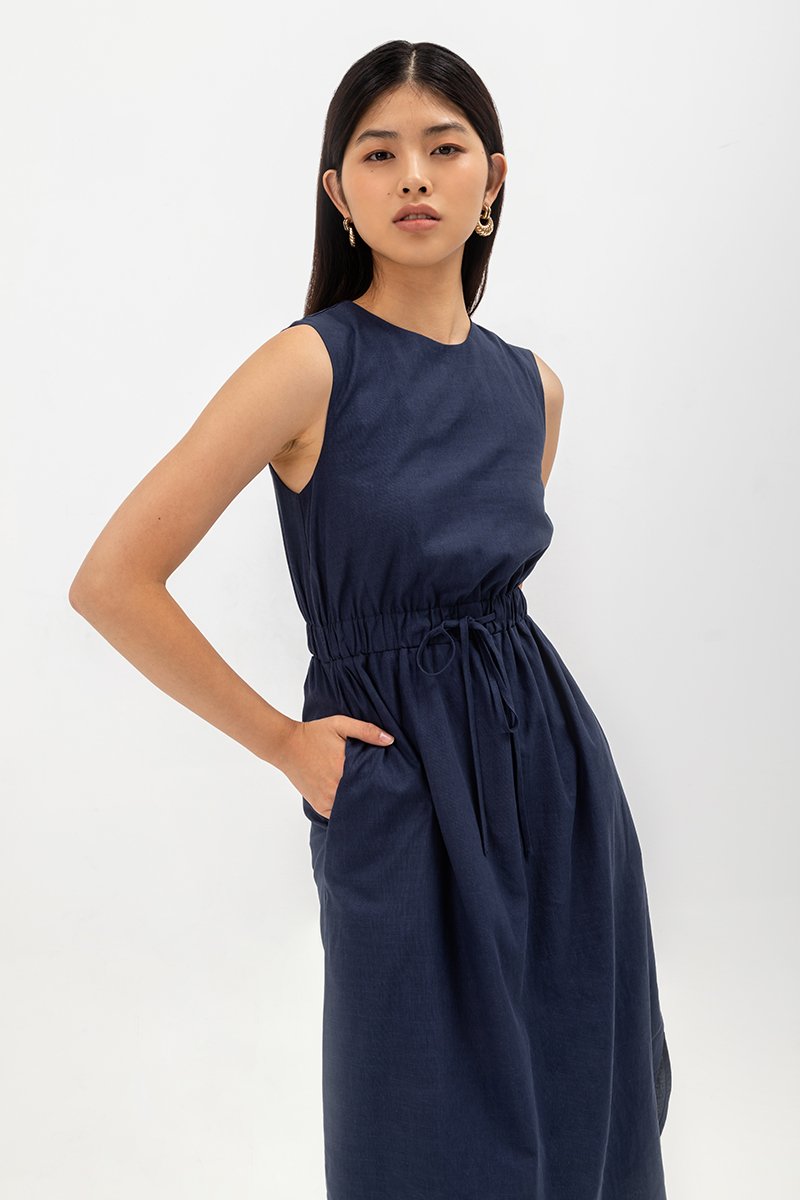 ANGELIKA DRAWSTRING WAIST MIDI DRESS