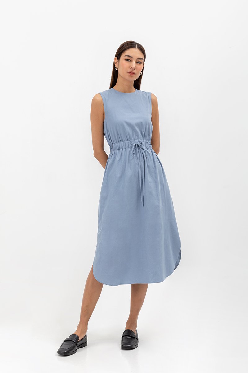 ANGELIKA DRAWSTRING WAIST MIDI DRESS