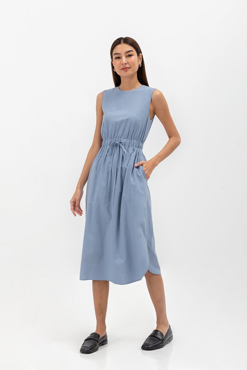 ANGELIKA DRAWSTRING WAIST MIDI DRESS