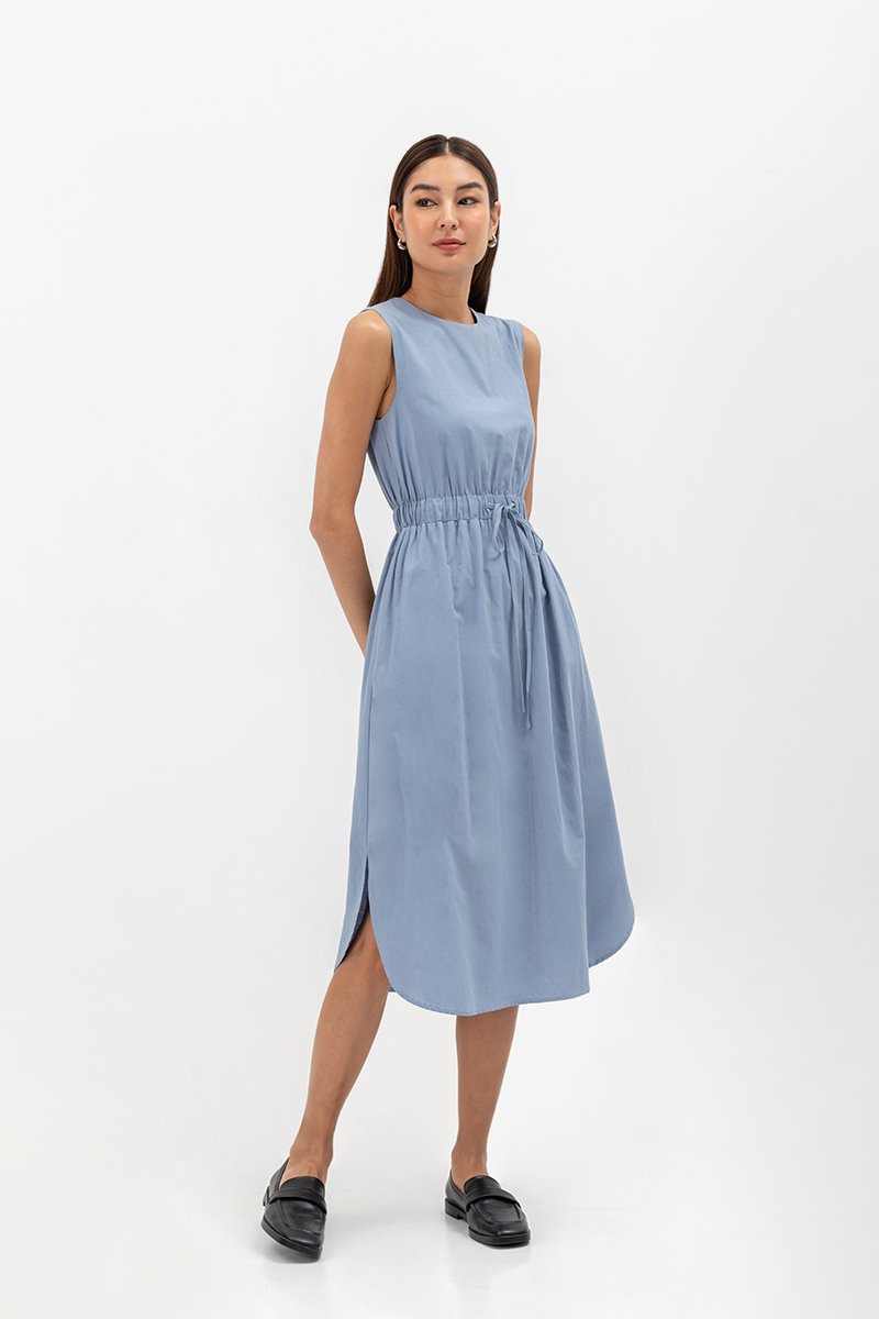 ANGELIKA DRAWSTRING WAIST MIDI DRESS