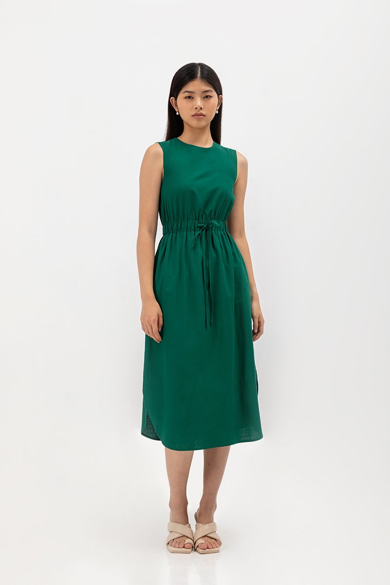ANGELIKA DRAWSTRING WAIST MIDI DRESS
