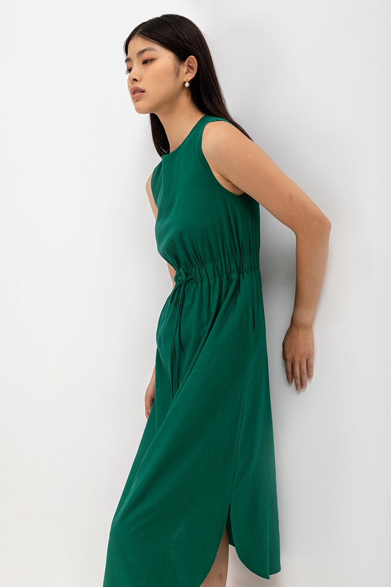 ANGELIKA DRAWSTRING WAIST MIDI DRESS
