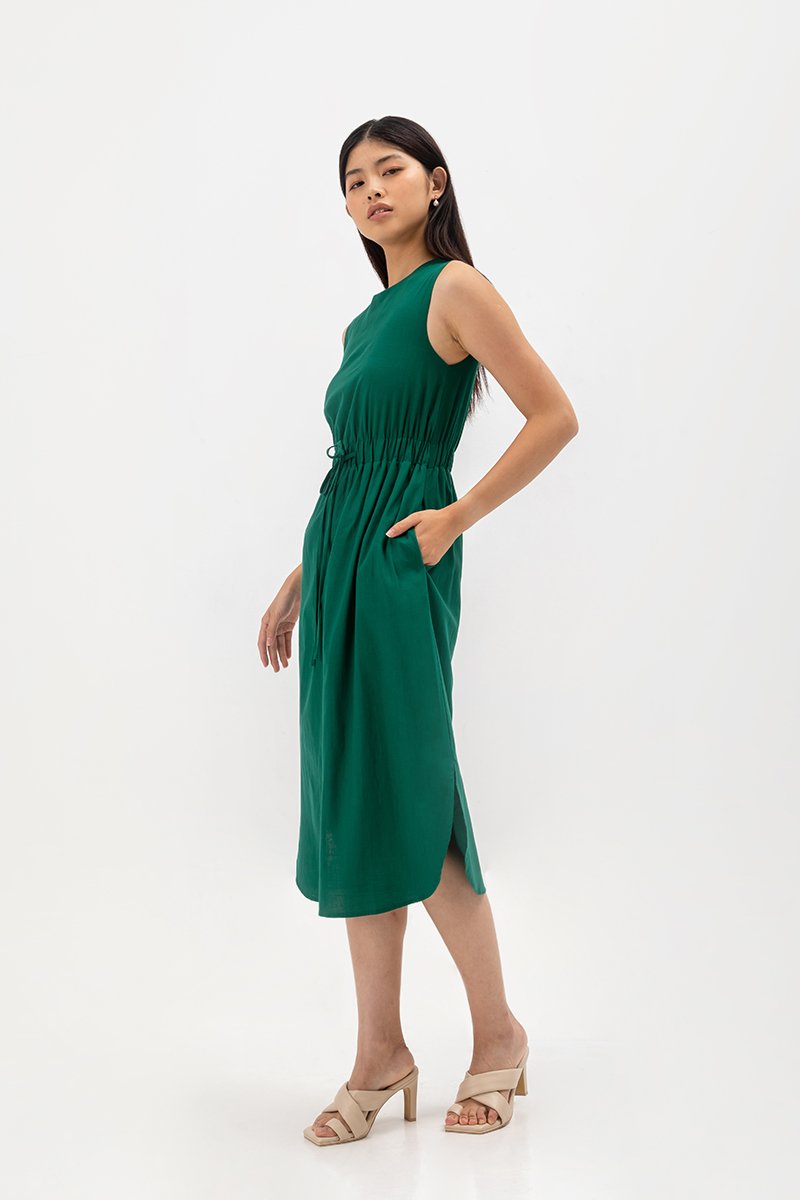 ANGELIKA DRAWSTRING WAIST MIDI DRESS