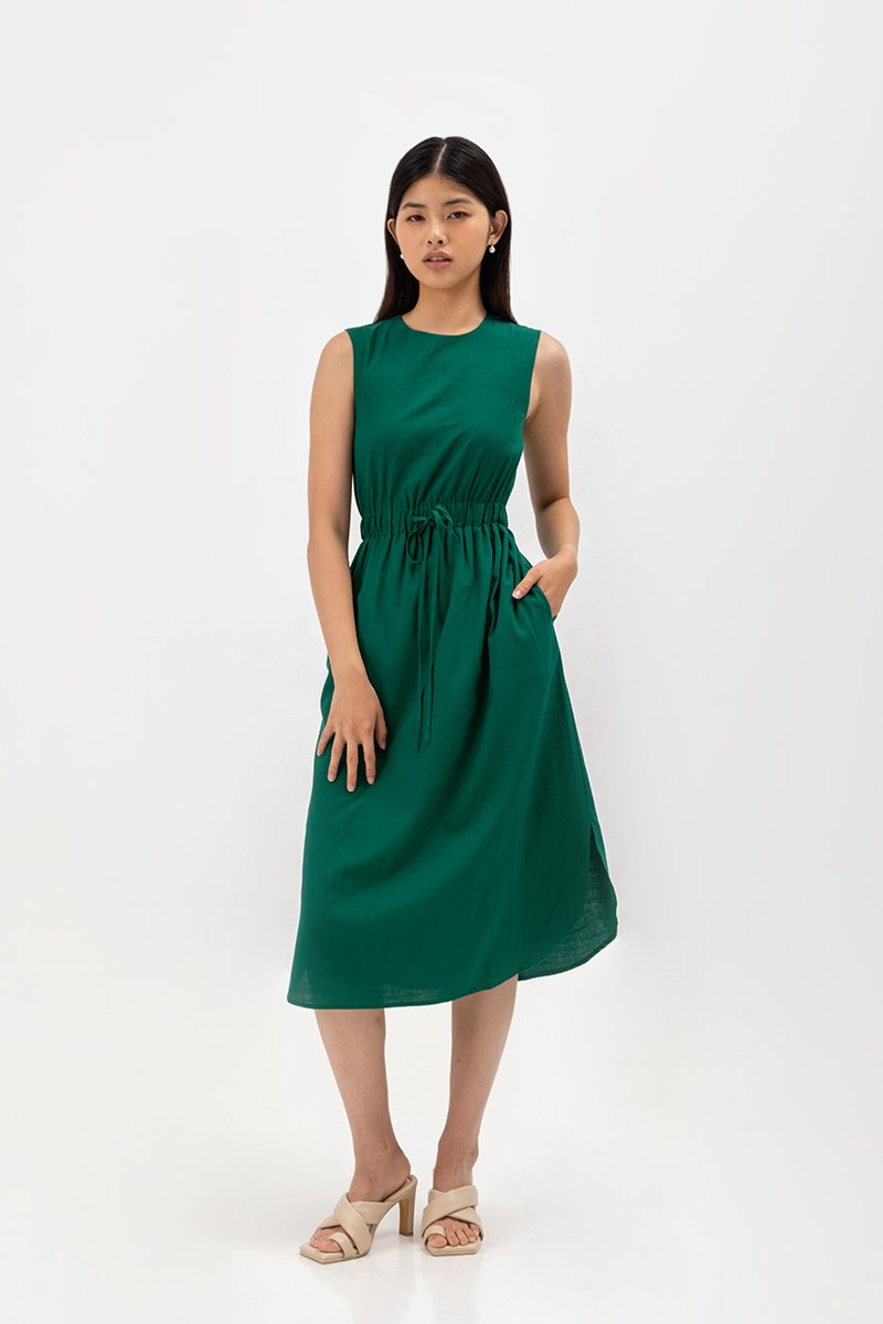 ANGELIKA DRAWSTRING WAIST MIDI DRESS