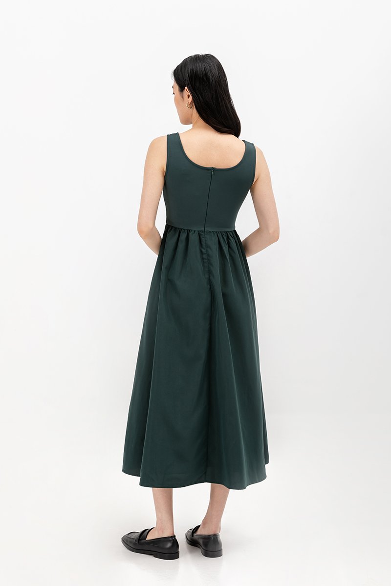 ADORA CONTRAST FABRIC SCOOPNECK MIDI DRESS