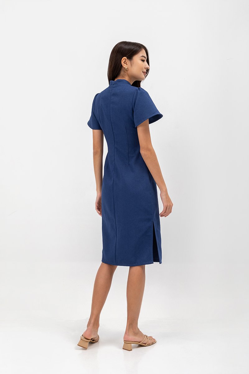 AUBRIELLE FLUTTER SLEEVE TWEED MIDI CHEONGSAM
