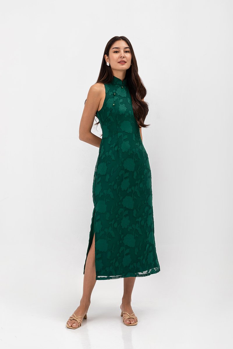 YARA FLORAL TEXTURED SHEATH MIDI CHEONGSAM