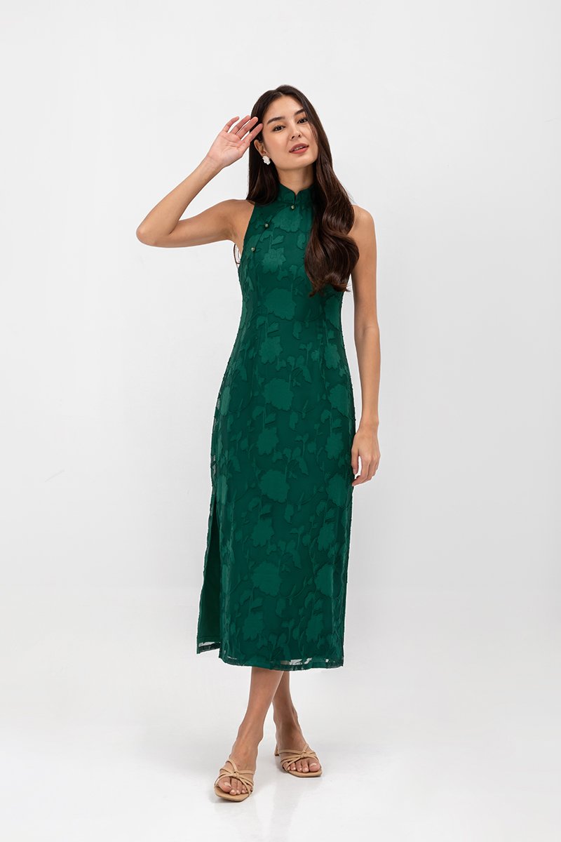 YARA FLORAL TEXTURED SHEATH MIDI CHEONGSAM
