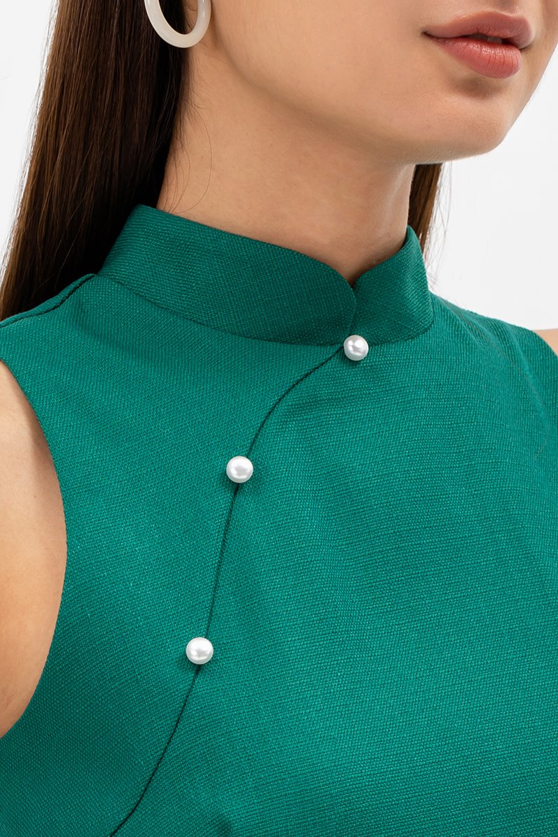 NIKA TWEED MIDI CHEONGSAM W PEARL BUTTONS