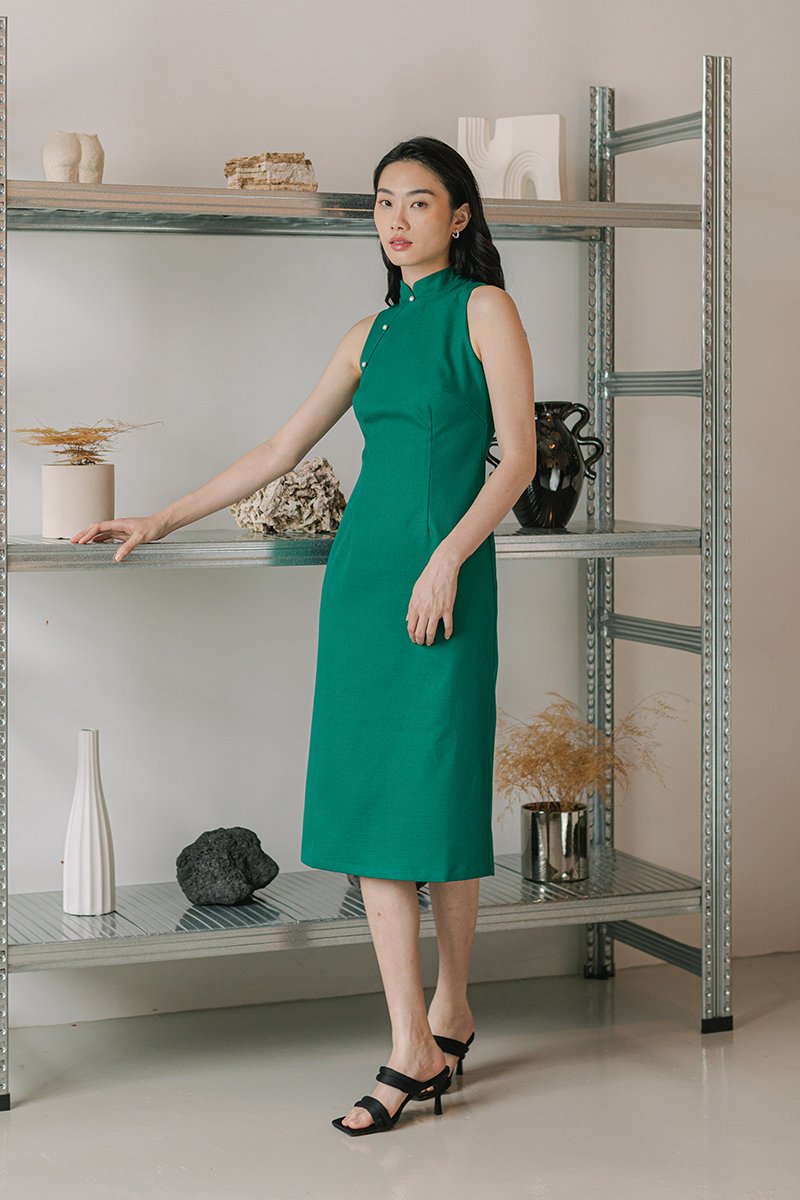 NIKA TWEED MIDI CHEONGSAM W PEARL BUTTONS