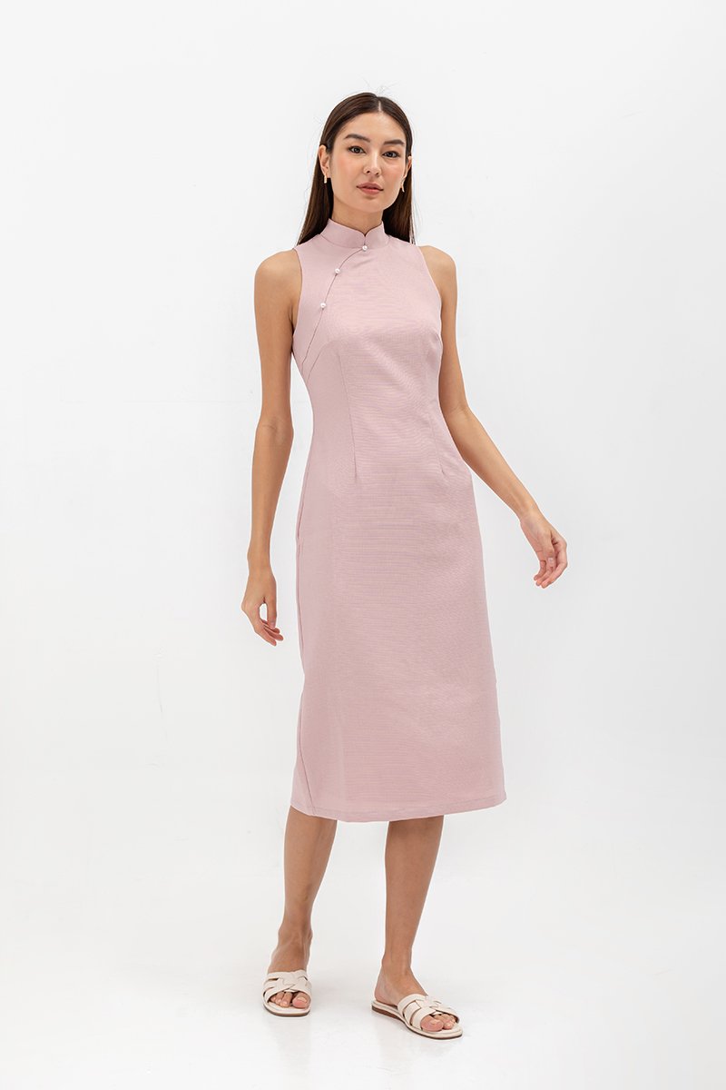 NIKA TWEED MIDI CHEONGSAM W PEARL BUTTONS