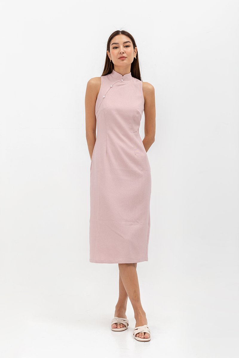 NIKA TWEED MIDI CHEONGSAM W PEARL BUTTONS