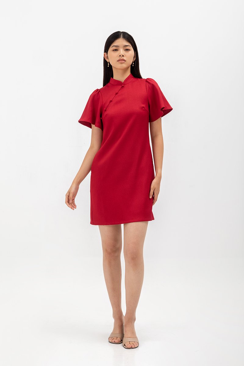 GRETA FLUTTER SLEEVE MINI CHEONGSAM