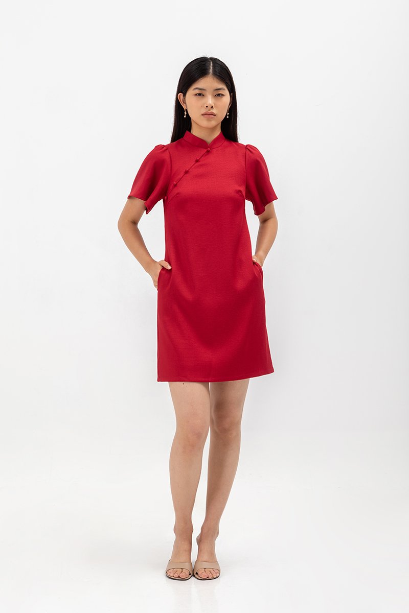 GRETA FLUTTER SLEEVE MINI CHEONGSAM
