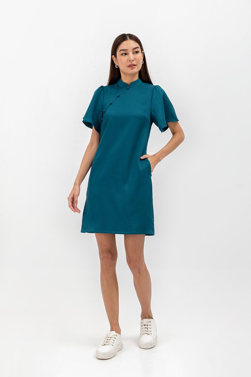 GRETA FLUTTER SLEEVE MINI CHEONGSAM